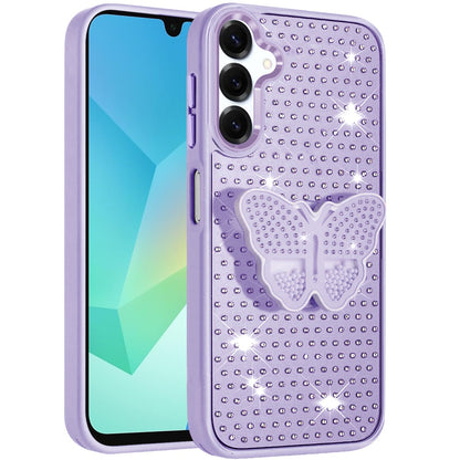 For Samsung Galaxy A16 5G Butterfly Moveable Grip 3D Pop Stand Full Diamond Bling Sparkling TPU Fashion Hybrid Case Cover