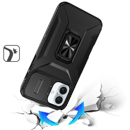 For Apple iPhone 17 (6.3") Case, Camera Cover with Magnetic Rotation Ring Stand, Military Grade Hybrid Hard TPU Shockproof Case Cover