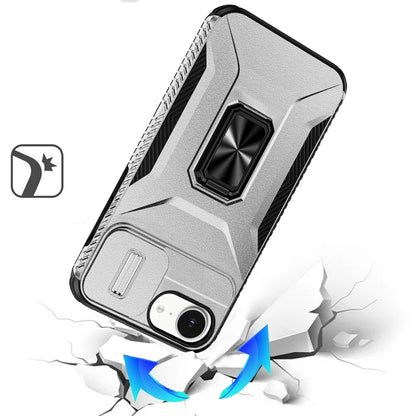 For Motorola Moto G Stylus 5G 2025 Case, Camera Cover with Magnetic Rotation Ring Stand, Military Grade Hybrid Hard TPU Shockproof Case Cover Silver