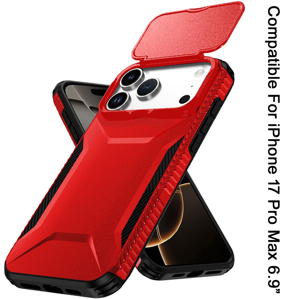 For Apple iPhone 17 Pro Max (6.9") Slim Fit Shockproof Hybrid with Slide Camera Window Covering, Rugged Tpu Silicone Hard PC Bumper Case Cover