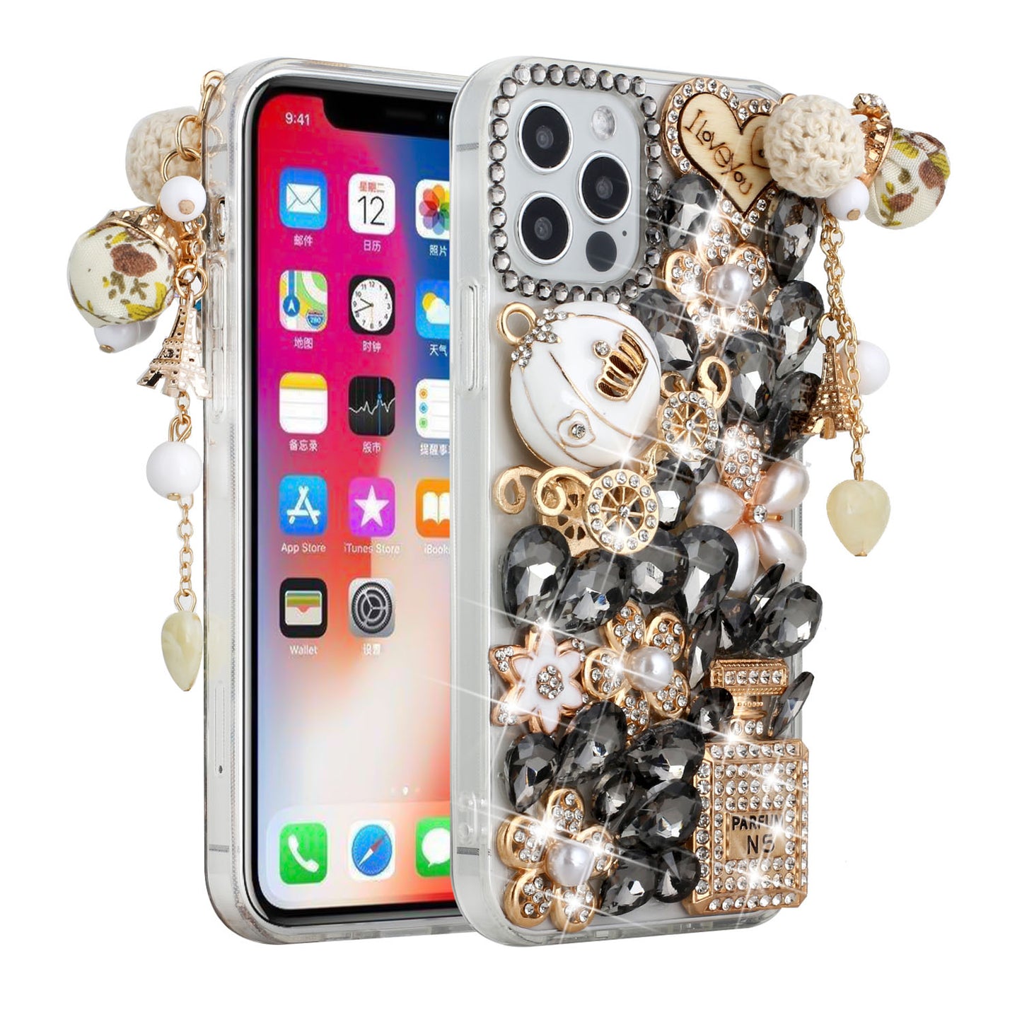 For Apple iPhone 17E /16E Bling Crystal 3D Full Diamonds Luxury Sparkle Rhinestone Hybrid Case Cover