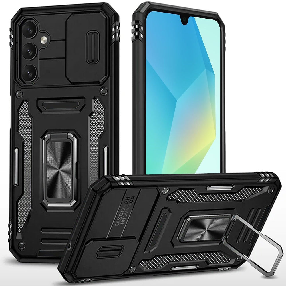 For Samsung Galaxy A16 5G Hybrid Case with Rotation Ring Stand Shockproof & Slide Camera Window TPU Armor Drop-proof Case Cover