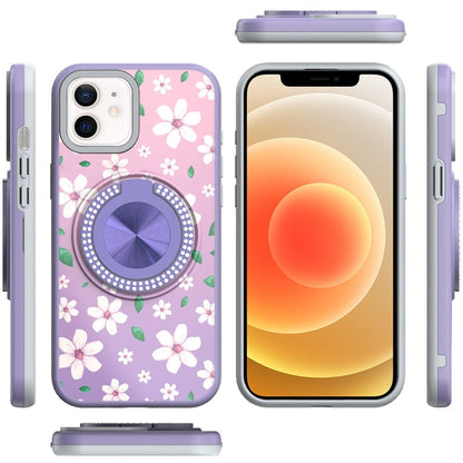 For Apple iPhone 12 Pro Max Pattern Design Hybrid with Invisible Ring Stand & Magnetic Back, Shockproof Protective Grip Case Cover