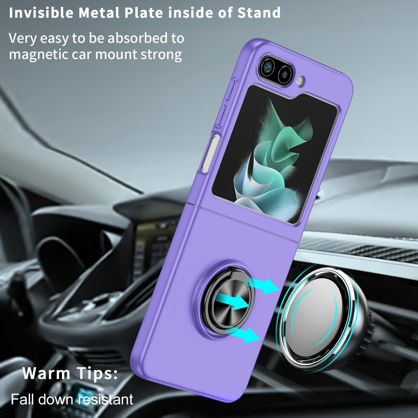 For Samsung Galaxy Z Flip 5 Magnetic Ring Stand Camera Protection Shock Resistant Hybrid Durable Grip Kickstand Function for Flip Series Case Cover Rose Gold