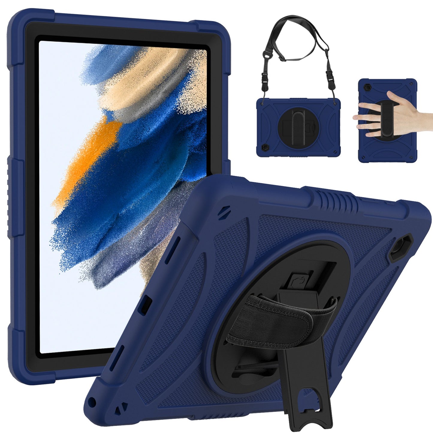 For 3-in-1 Tough Hybrid Shockproof Protector Silicone TPU with Pencil Holder, Kickstand, Hand & Shoulder Strap Blue Tablet Case Cover