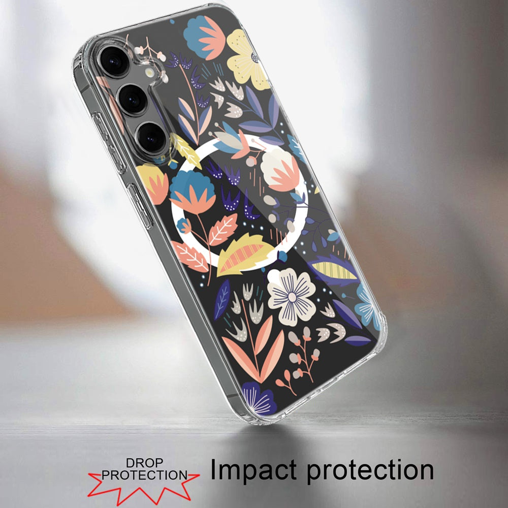 For Samsung Galaxy S25 Ultra Hybrid Flower Design Stylish Fashion Case, MagSafe Compatible, Thick Shockproof Hard PC Case Cover