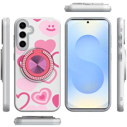For Samsung Galaxy S25 Plus /S25+ /S24/Plus Pattern Design Hybrid with Invisible Ring Stand & Magnetic Back, Shockproof Protective Grip Case Cover