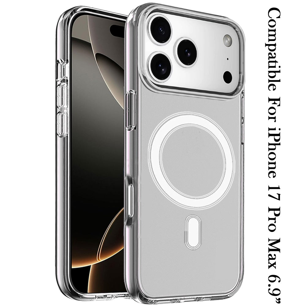 For Apple iPhone 17 Pro Max MagSafe Compatible Transparent Hybrid Case with Magnetic Circle, Shock Absorption TPU Rubber Case Cover Smoke Gray