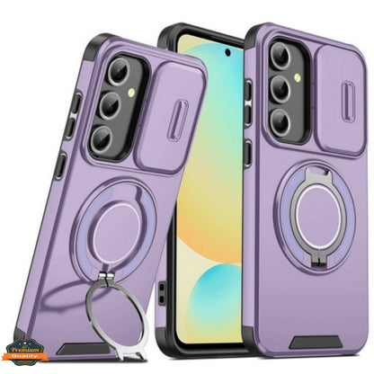 For Samsung Galaxy A37 5G Hybrid Case with 360° Magnetic Ring Stand, Camera Slide Protector & Compatible with MagSafe Case Cover