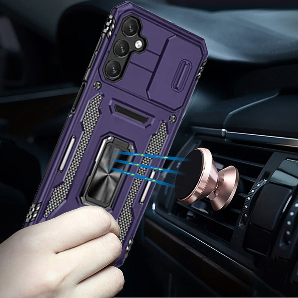 For Samsung Galaxy A16 5G Hybrid Case with Rotation Ring Stand Shockproof & Slide Camera Window TPU Armor Drop-proof Case Cover