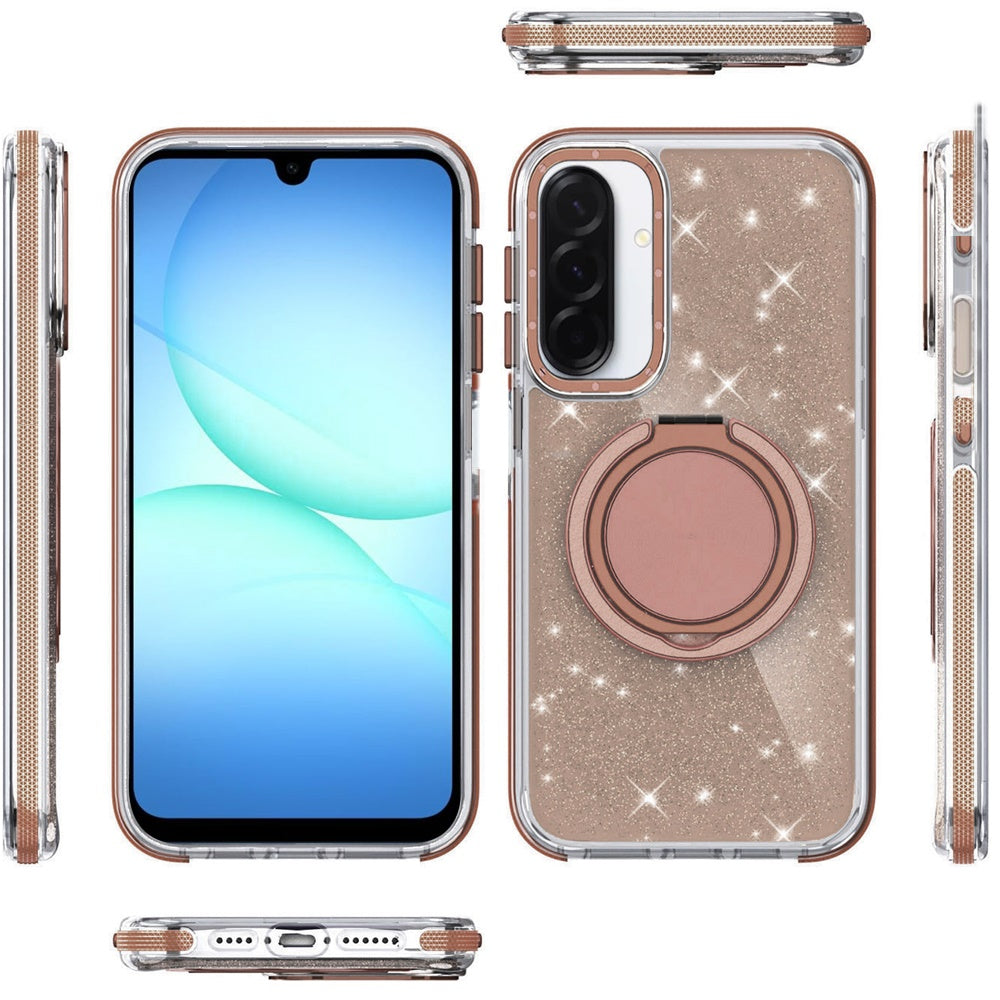 For Samsung Galaxy A17 5G Slim Bling Glitter Sparkly Shimmer Hybrid with Magnetic Ring and 360° Rotational Stand [Compatible with Magsafe] Case Cover
