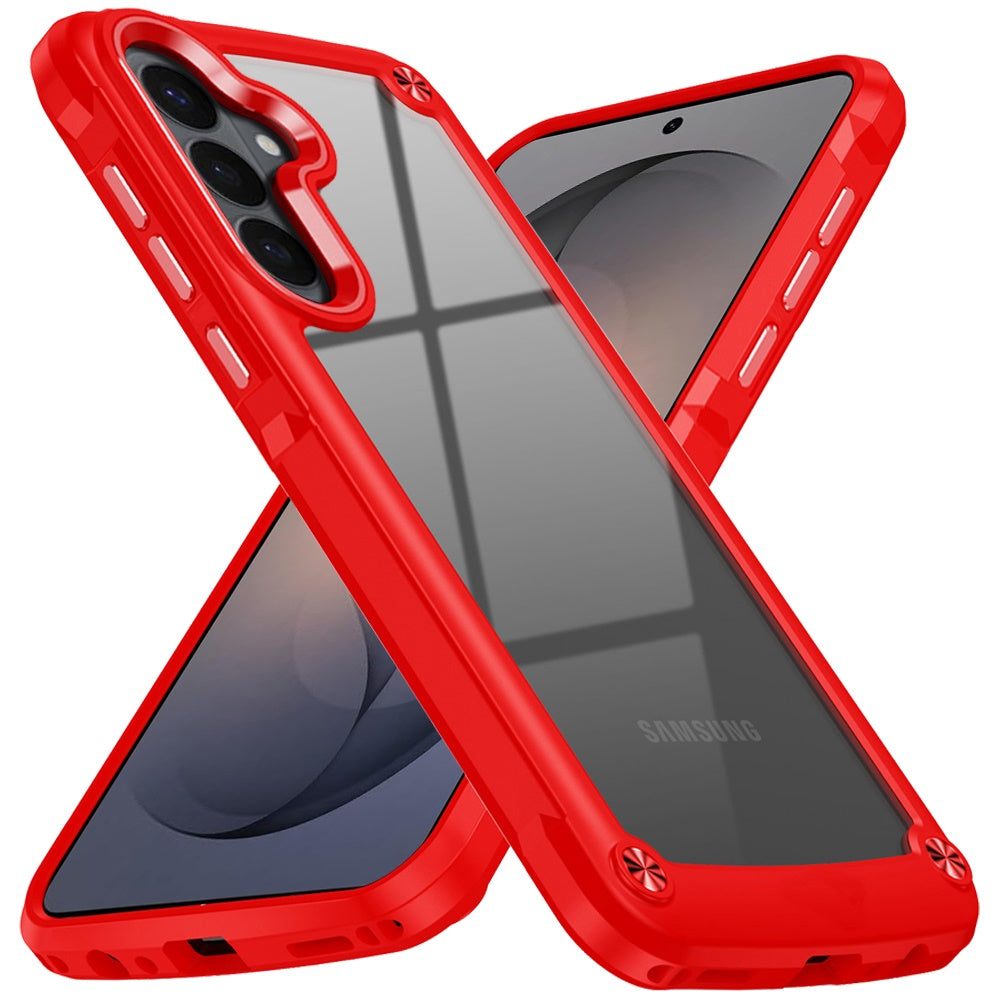 For Samsung Galaxy S26+ / S26 Plus Hybrid Transparent Rubber with Metal Buttons & Camera Edges Hard TPU Corner Frame Bumper Case Cover