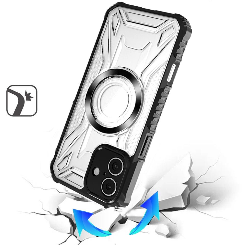 For Apple iPhone 17 Magnetic Circle Transparent Rugged Hybrid MagSafe Compatible Pattern Clear Shockproof Frame Bumper Case Cover Black