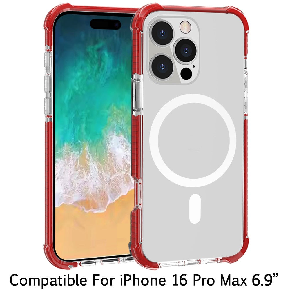 For Apple iPhone 16 Pro Max (6.9") Hybrid Acrylic Transparent Hard PC + TPU Color Frame Bumper Compatible with MagSafe Case Cover