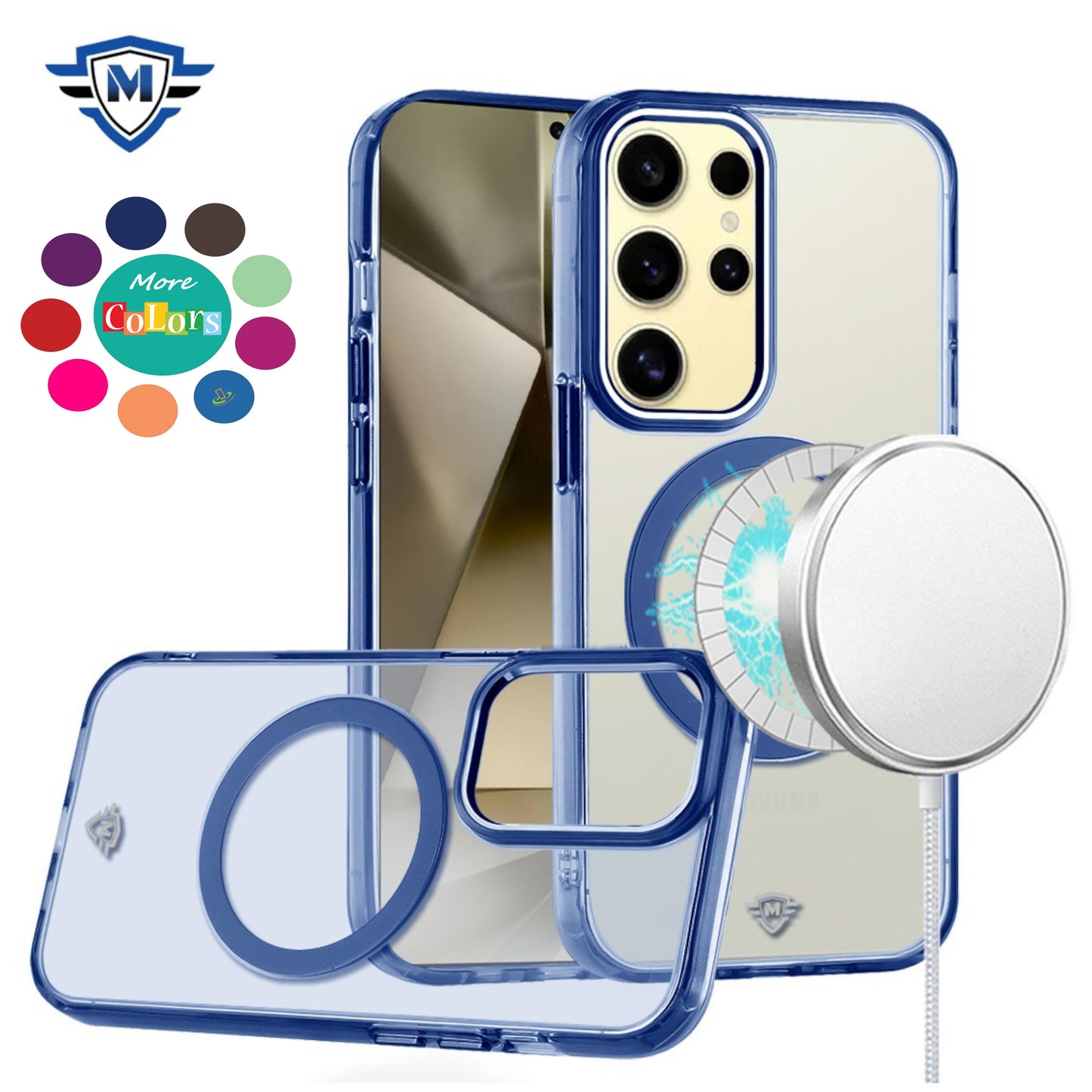For Apple iPhone 16 Pro (6.3") Transparent Back Hybrid Case - Magnetic Circle, Color Frame, Metal Buttons, MagSafe Compatible Case Cover