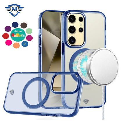 For Apple iPhone 16 Pro (6.3") Transparent Back Hybrid Case - Magnetic Circle, Color Frame, Metal Buttons, MagSafe Compatible Case Cover