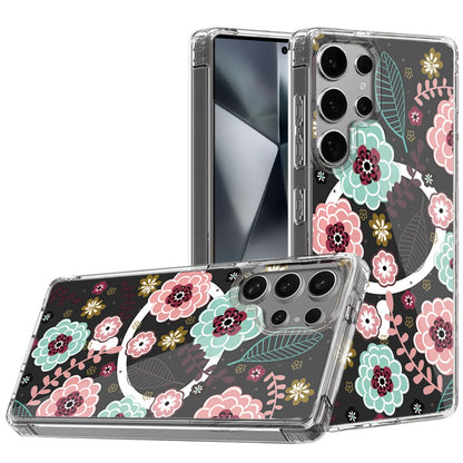 For Samsung Galaxy S25 Ultra Hybrid Flower Design Stylish Fashion Case, MagSafe Compatible, Thick Shockproof Hard PC Case Cover