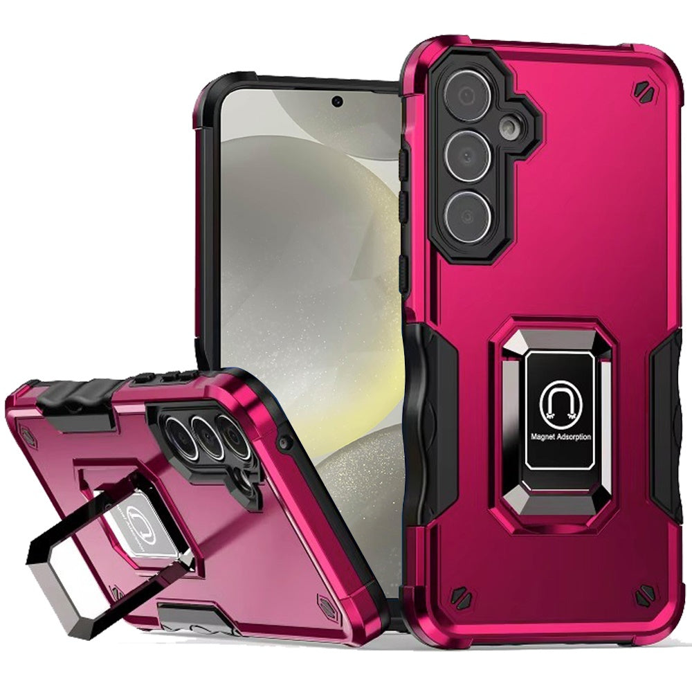 For Samsung Galaxy S25 Plus /S25+ /S24/Plus Hybrid Stand Magnetic Ring Holder Kickstand Heavy Duty Rugged Drop Silicone & Hard PC Shockproof Case Cover Hotpink