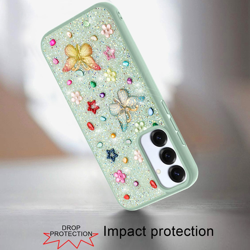 For Samsung Galaxy S25 /S24 Diamond Butterfly 3D Glitter Bling Design, Slim Hybrid Sparkle Protective Cover TPU for Women Girls Case Cover Teal