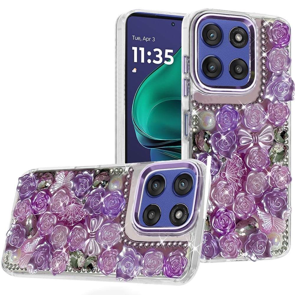 For Motorola Moto G Stylus 5G 2026 /2025 Muti-Color Floral Fashion Bling Crystal 3D Full Diamonds Stones Sparkle Rhinestone Glitter Hybrid Case Cover