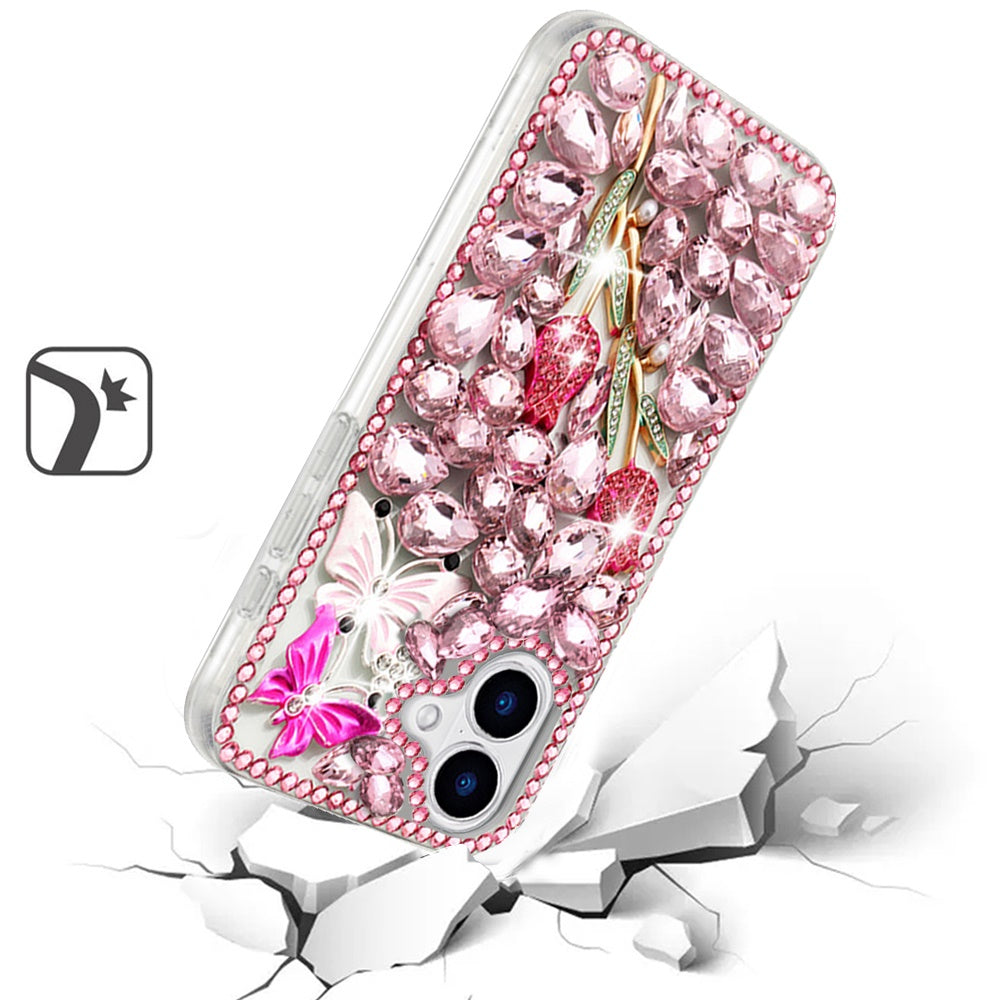 For Motorola Razr 2025 /2024 Bling Crystal 3D Full Diamonds Luxury Sparkle Rhinestone Hybrid Case Cover Pink Exquisite Garden Flower
