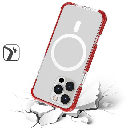For Apple iPhone 16 Pro Magnetic Acrylic Case Transparent Back, Rugged Colorful Frame, Shockproof Hybrid, MagSafe Compatible Case Cover Red