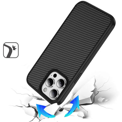 For Apple iPhone 12 Pro Max Carbon Fiber Design with Magnetic HQ 2.0mm Thick Hybrid Shockproof Rubber Hard PC Case Cover Black