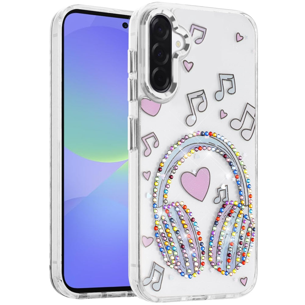 For Samsung Galaxy A36 Butterfly Resin Epoxy Diamond Design Metal Edged Hybrid Shockproof Heavy Duty Drop Protection Case Cover