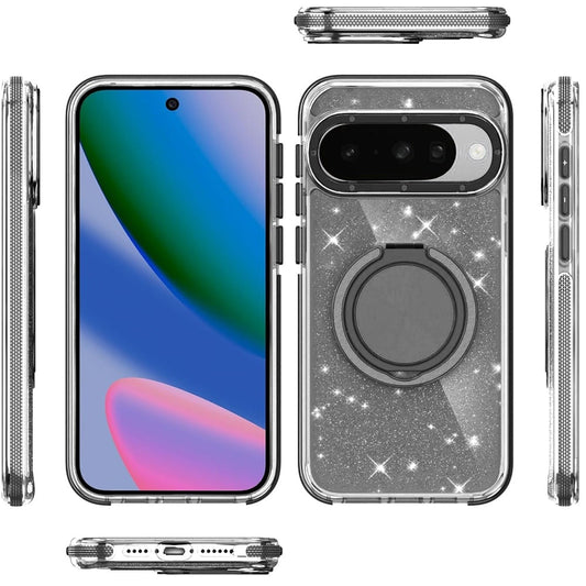 For Google Pixel 10 / 10 Pro Slim Bling Glitter Sparkly Shimmer Hybrid with Magnetic Ring and 360° Rotational Stand [Compatible with Magsafe] Case Cover