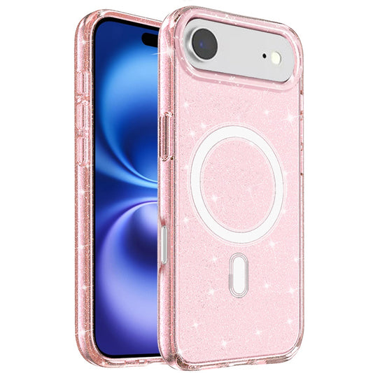For Apple iPhone 17 AIR MagSafe Compatible Glitter Sparkle Bling Hybrid Case with Magnetic Circle, Slim TPU & Hard PC Frame Case Cover Pink