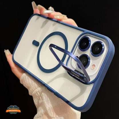 For Apple iPhone 17 Pro Clear Back Hybrid with MagSafe Compatible Metal Camera Stand Colorful Bumper Frame Shockproof Case Cover