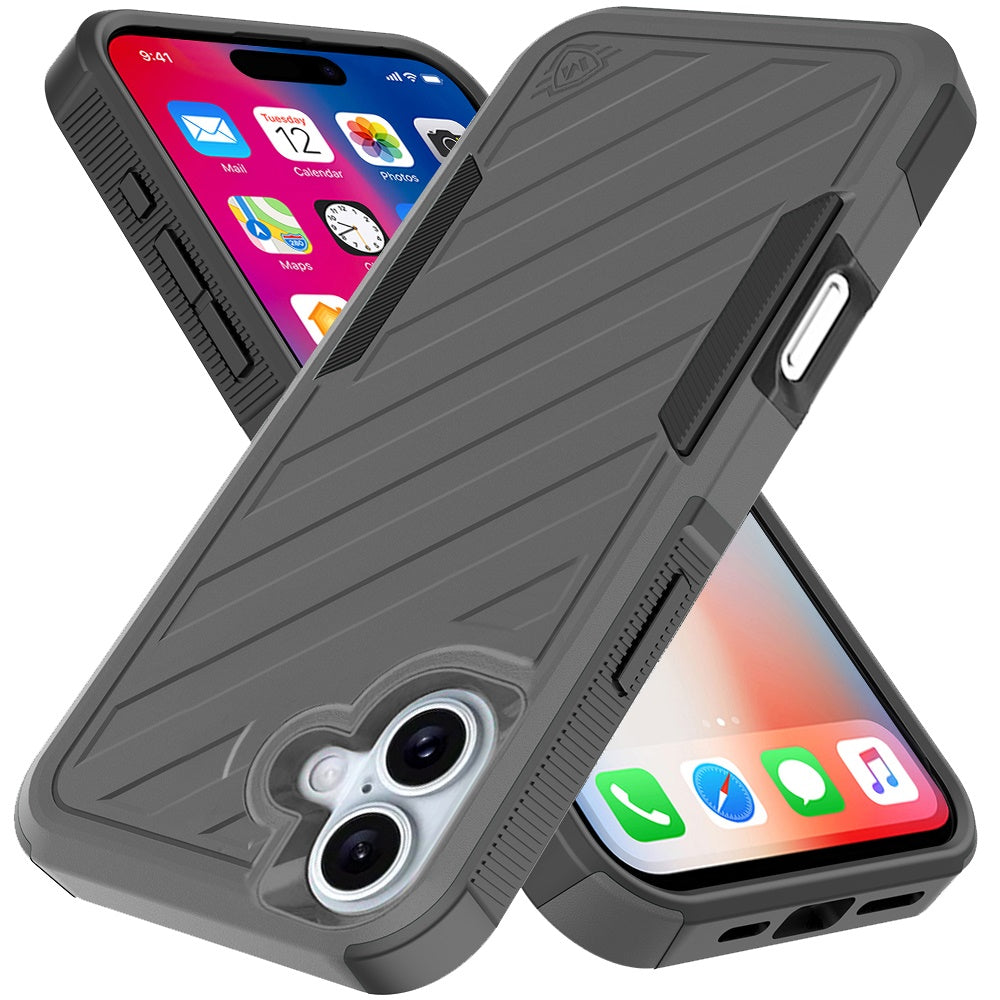 For Apple iPhone 16 Plus (6.7") Premium Design Hybrid lined Shockproof Rugged Textured 2in1 Hard PC & Silicone TPU Non Slip Tough Case Cover