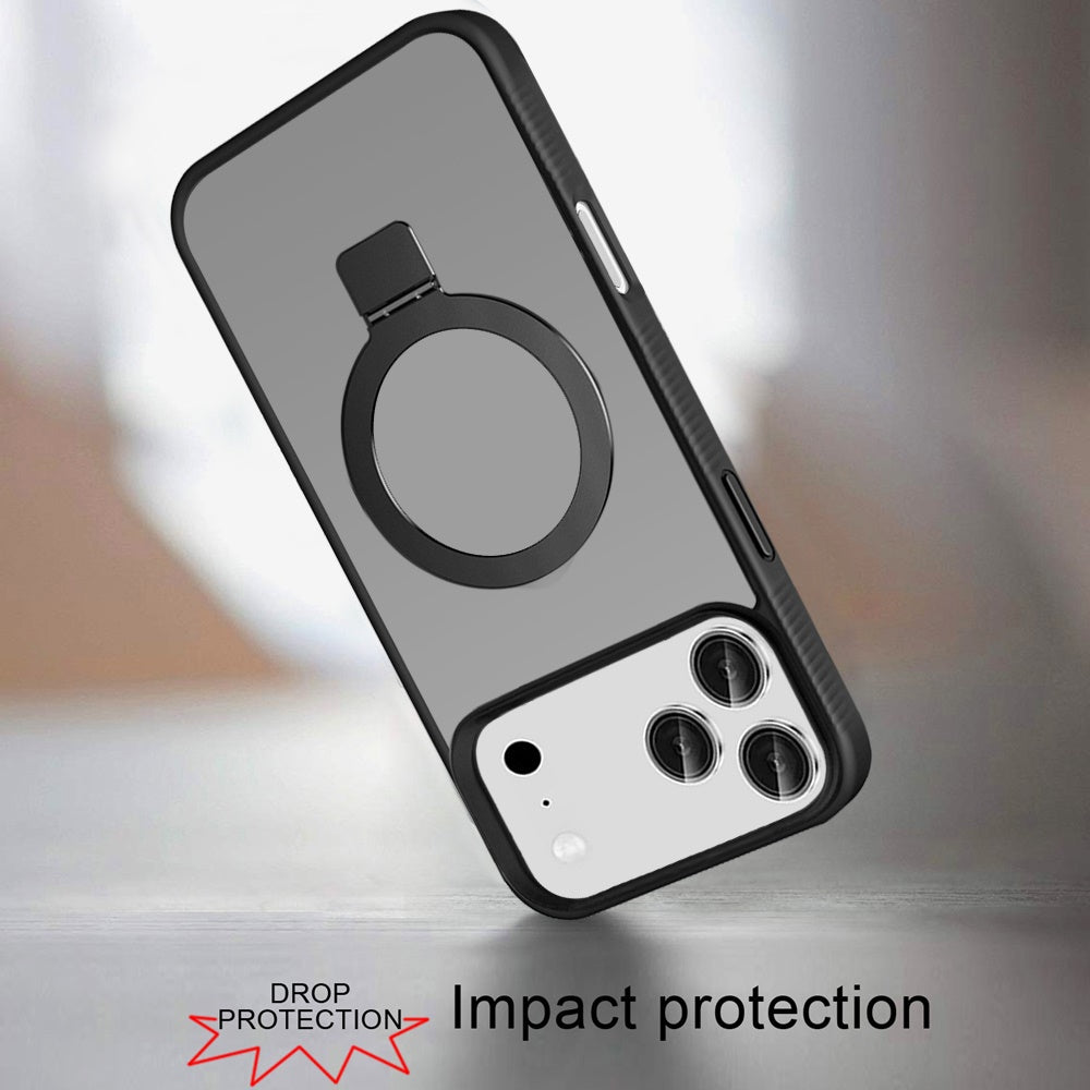 For Apple iPhone 17 Pro Max (6.9") Magnetic Circle Kickstand with MagSafe Compatibility, Matte Skin, Rugged Bumper, and Ring Holder Case Cover Black