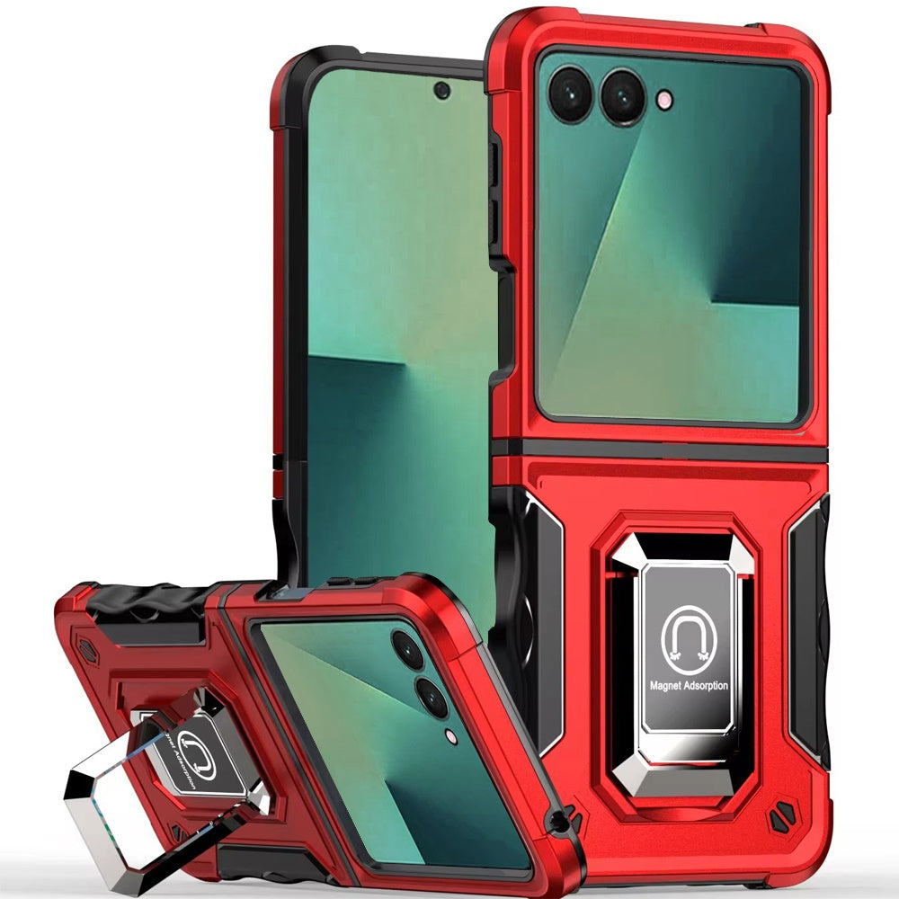 For Samsung Galaxy Z Flip 7 Hybrid Stand Magnetic Ring Holder Kickstand Heavy Duty Rugged Drop Silicone & Hard PC Shockproof Case Cover