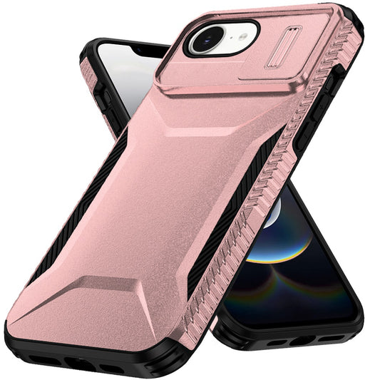 For Apple iPhone 16e Slim Fit Shockproof Hybrid with Slide Camera Window Covering, Rugged Tpu Silicone Hard PC Bumper Case Cover Rose gold