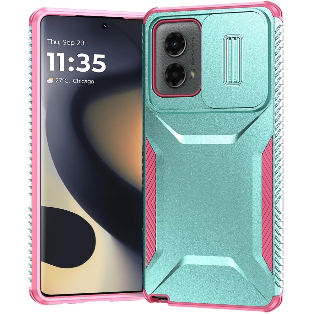 For Motorola Edge 2024 Slim Fit Shockproof Hybrid with Slide Camera Window Covering, Rugged Tpu Silicone Hard PC Bumper Case Cover