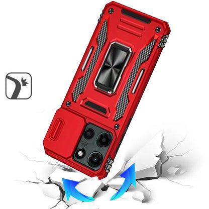For Motorola Edge 2025 Tough Hybrid Case with Movable Camera Window & Metal Ring Stand Shockproof Case Cover