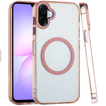 For Samsung Galaxy A07 Transparent Back Hybrid Case - Magnetic Circle, Color Frame, Metal Buttons, MagSafe Compatible Case Cover