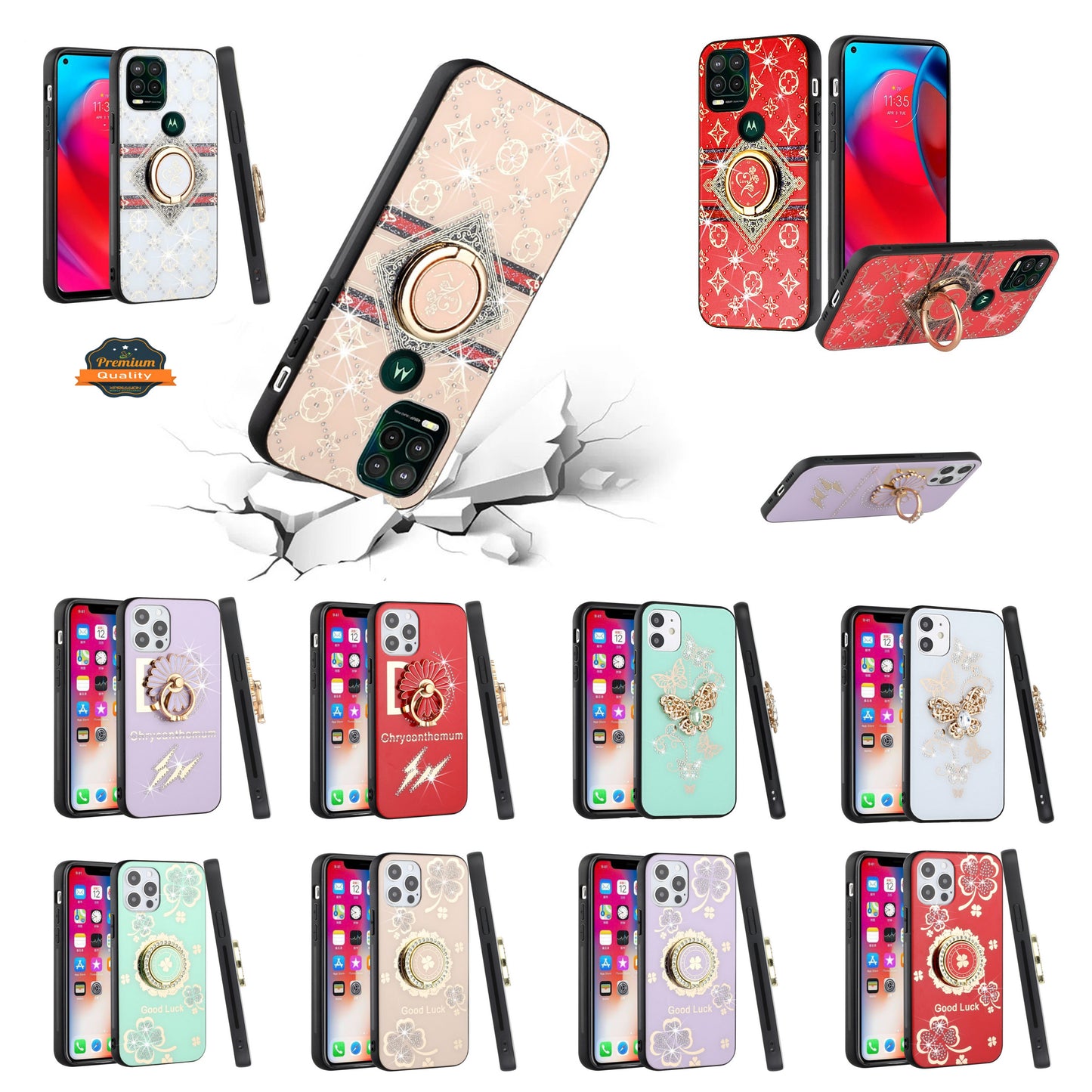 For Motorola Moto G Play 5G 2026 Diamonds 3D Fashion Bling Sparkly Glitter Ornaments Engraving Hybrid with Ring Stand Case Cover