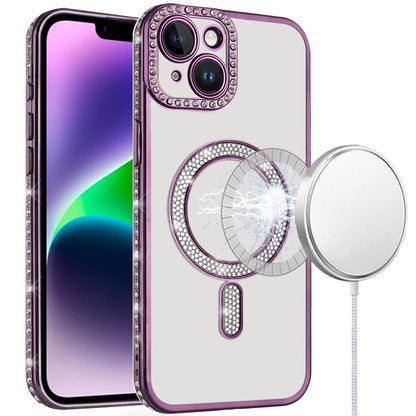 For Apple iPhone 16 (6.1") Bling Case with Diamond Magnetic Circle, Transparent Slim Shockproof Hybrid Slim Fit Case Cover