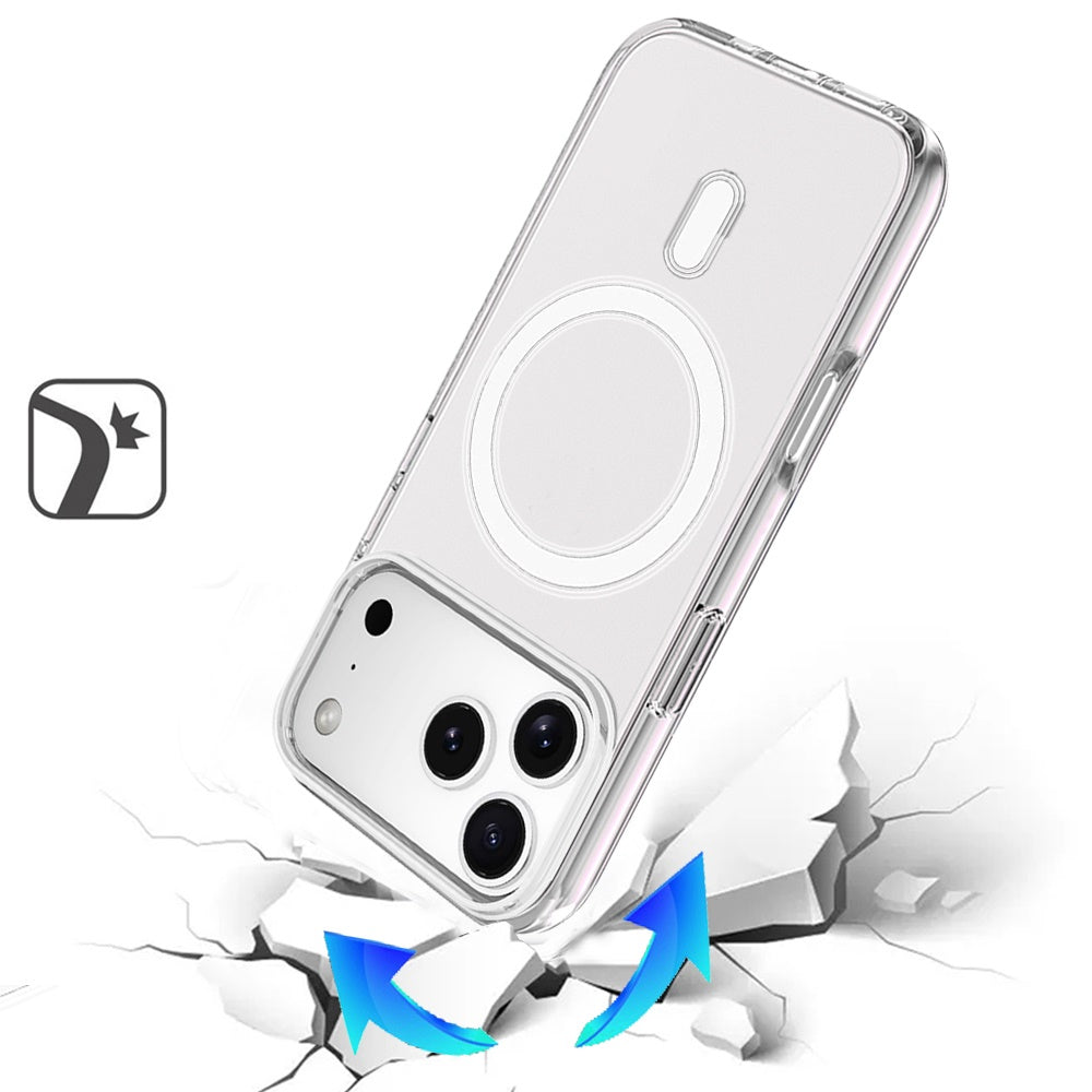 For Apple iPhone 17 Pro MagSafe Compatible Transparent Hybrid Case with Magnetic Circle, Shock Absorption TPU Rubber Case Cover Clear