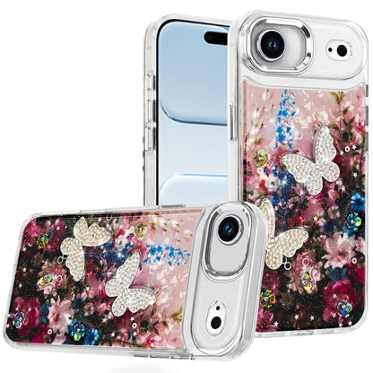 For Apple iPhone 17 Air (6.6") Epoxy Glitter Flowers Bling 3D Butterfly Fashion TPU Hybrid with Shockproof Protection Case Cover