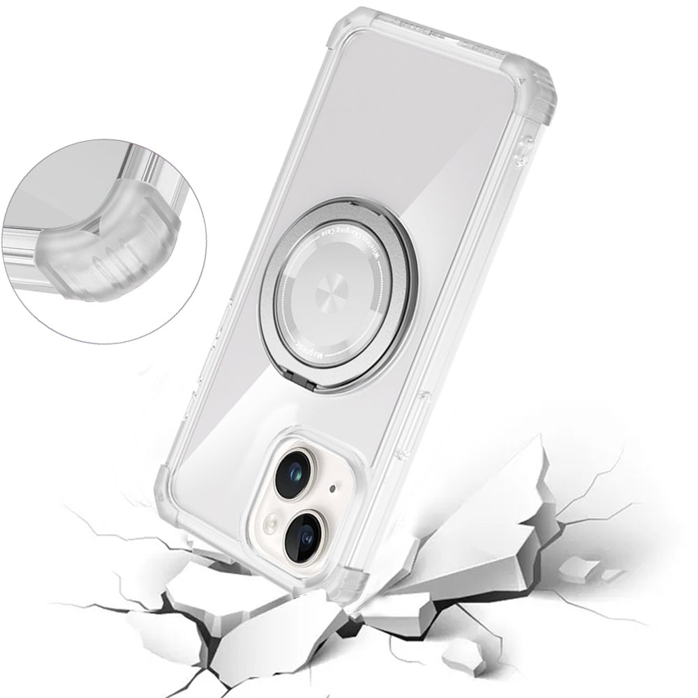 For iPhone 15 (6.1") Magnetic [Compatible with Magsafe] with 360° Rotatable Ring Holder Invisible Stand Transparent Case Cover Clear