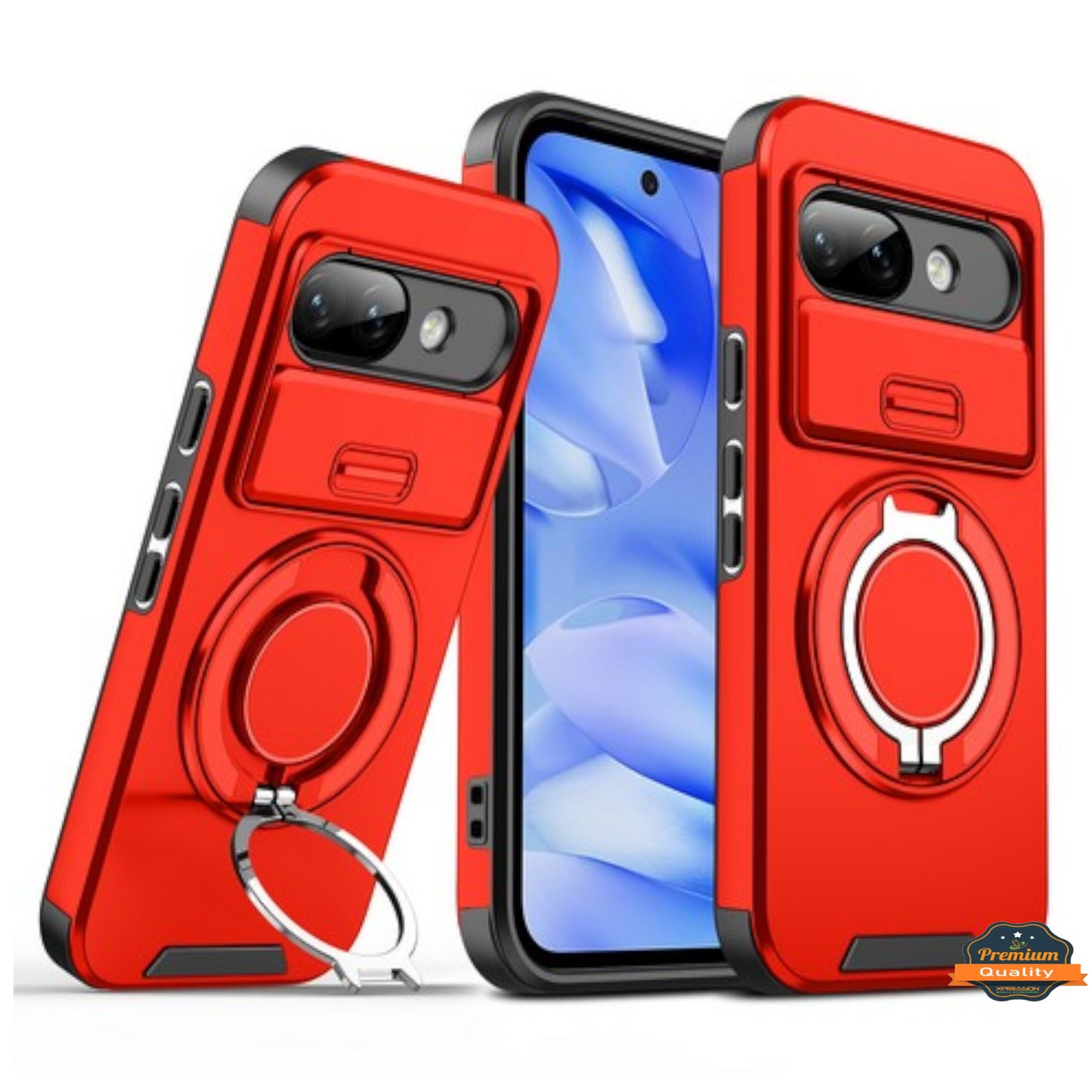 For Google Pixel 9A Hybrid Case with 360° Magnetic Ring Stand, Camera Slide Protector & Compatible with MagSafe Case Cover