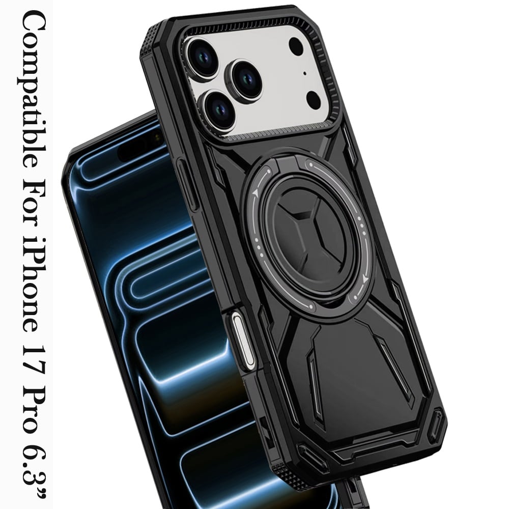For Apple iPhone 17 Pro (6.3") Hybrid Magnetic Ring and 360° Rotational Kickstand with MagSafe Compatible, Military Grade Drop Protection Case Cover