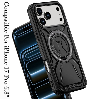 For Apple iPhone 17 Pro (6.3") Hybrid Magnetic Ring and 360° Rotational Kickstand with MagSafe Compatible, Military Grade Drop Protection Case Cover