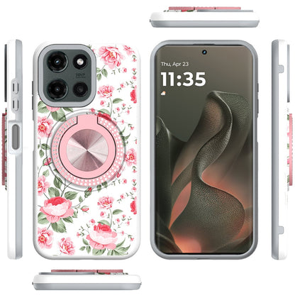 For Motorola Moto G Stylus 5G 2025 Pattern Design Hybrid with Invisible Ring Stand & Magnetic Back, Shockproof Protective Grip Case Cover