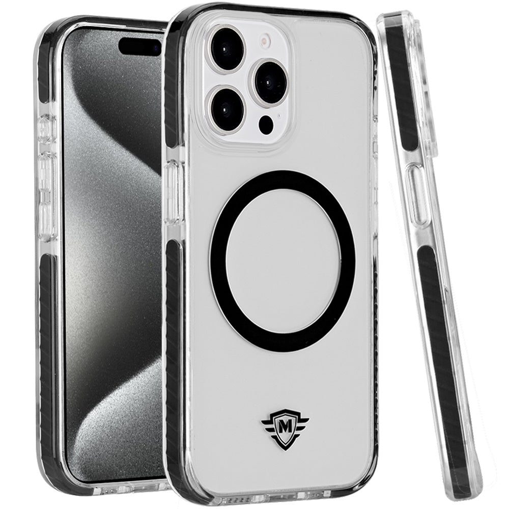 For Apple iPhone 15 Pro Max (6.7") Hybrid Transparent TPU Circle Magnetic [Compatible with MagSafe] Shockproof Color Frame Bumper Case Cover