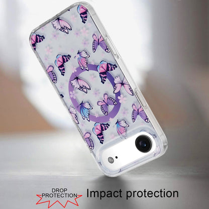 For Apple iPhone 17 Pro Max Stylish Pattern Fashion IMD Printed Design TPU Double Layer Slim Shockproof with Magnetic Back Case Cover Purple Butterflies