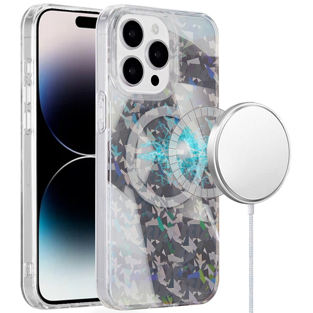 For Apple iPhone 13 Pro Max Double Layer IMD Magnetic Hybrid Shockproof Protection Anti Scratch Durable Design Secure Grip Slim Profile Compatible Design Case Cover Smoke Diamond Holographic